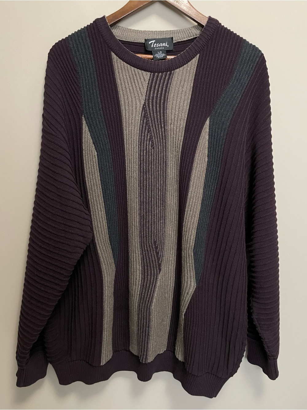 Tosani Canada Deep Purple 3D Knit Sweater Men’s Large Vintage 80s 90s